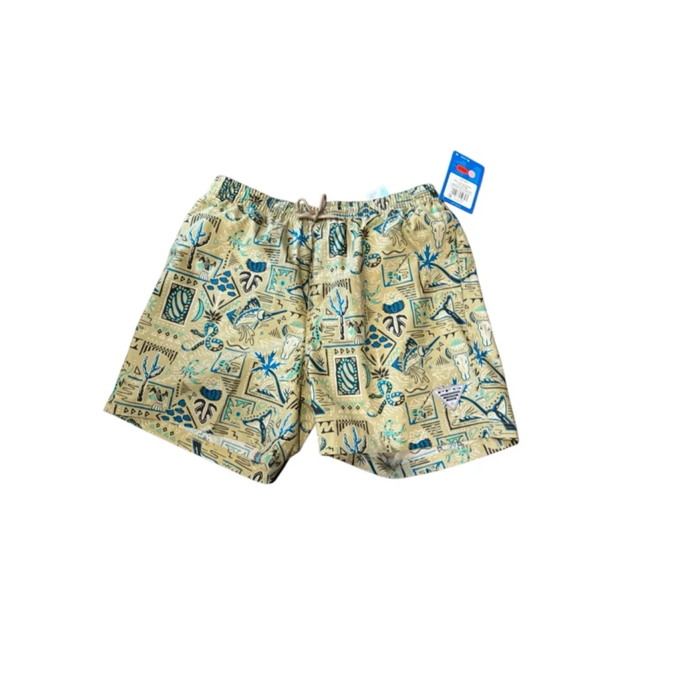 Men's Columbia Swim Trunks M Beige Blue Patterned